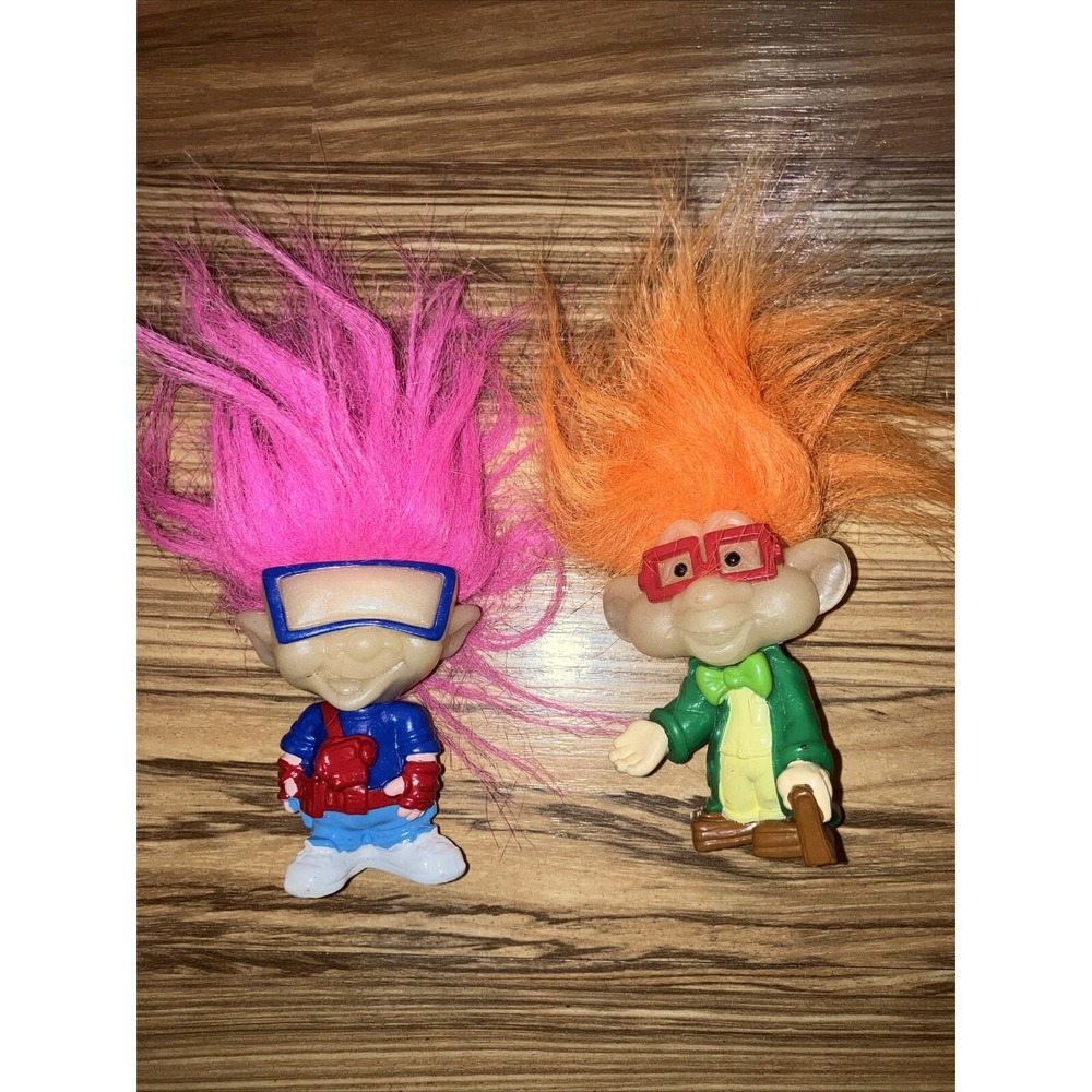 Lot of 2 Neon Hair Trolls Glow in the Dark Vtg 1993 Burger King Kids Club Dolls